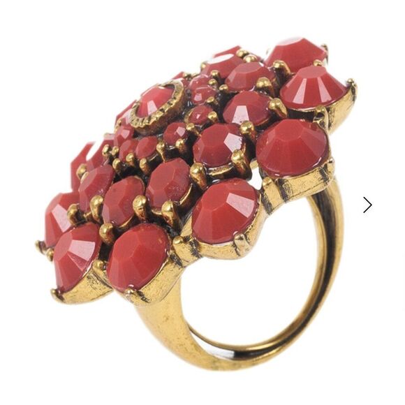 NEW Oscar De La Renta Red 7 Rose Flower Rosette Cabochon Cocktail Statement Ring - Picture 1 of 7